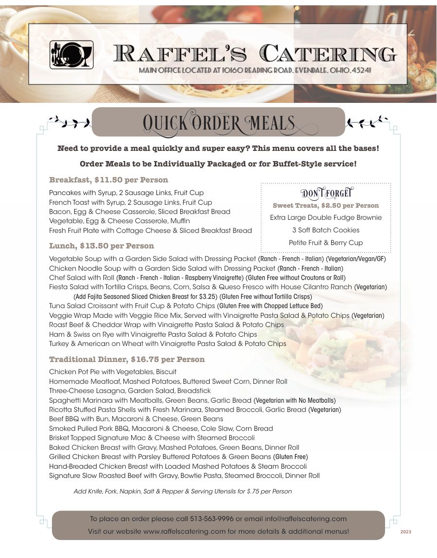QUICK ORDER MEALS, page 1