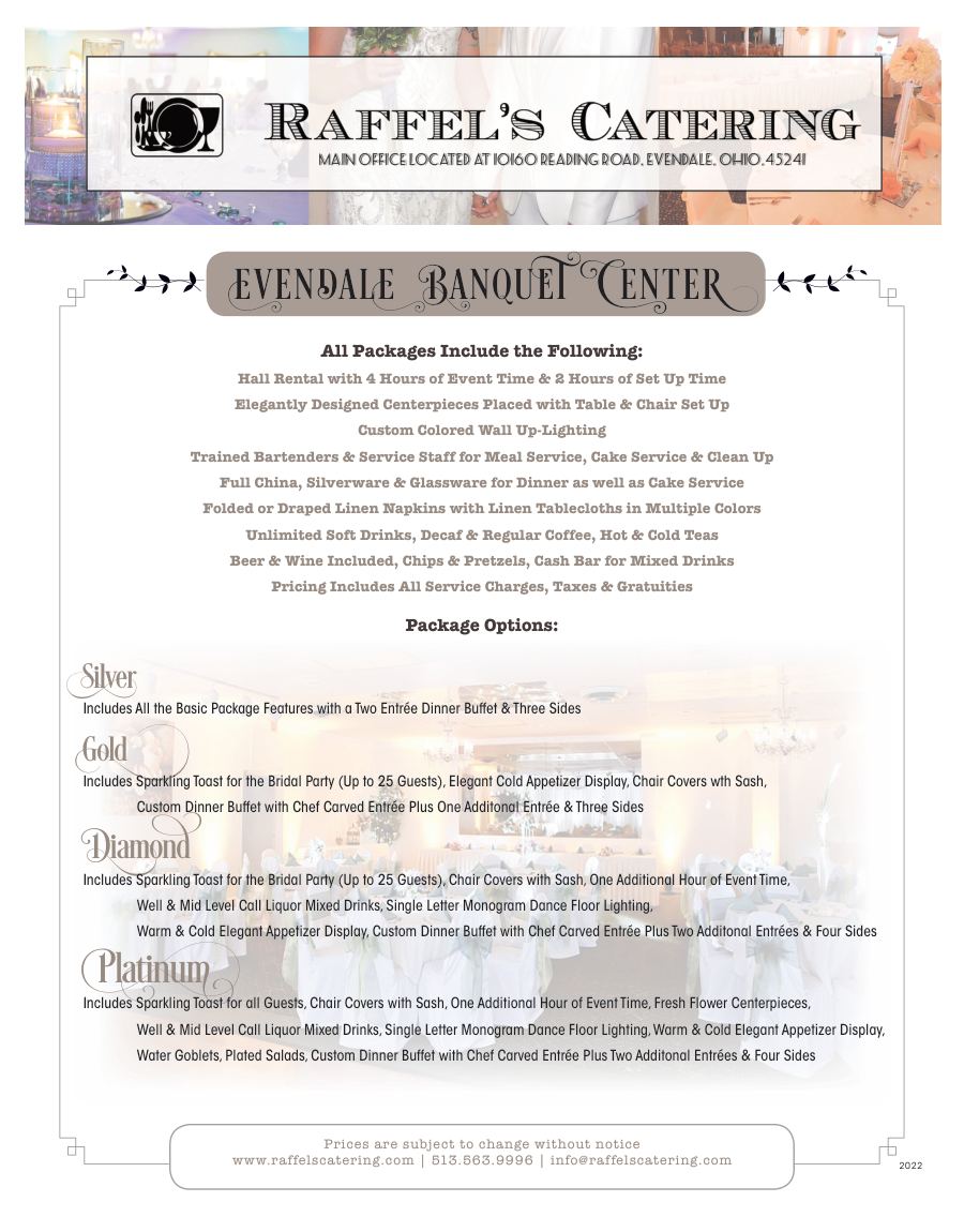 Evendale Reception Package, page 1