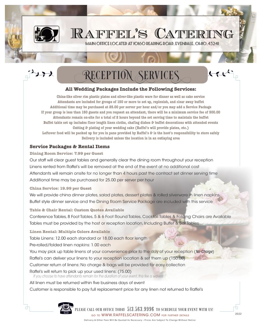 Reception Bar Packages & Services, page 1